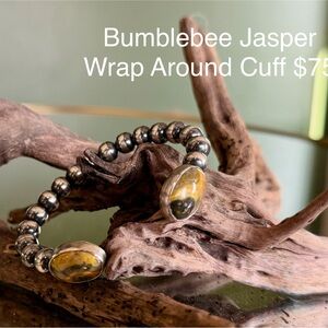 Navajo pearl cuff with bumblebee jasper stones